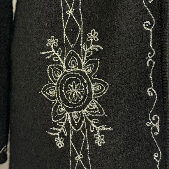 Wool Embroidered Zip Long Cardigan Sweater Black Fairycore Whimsigoth Size Small - Picture 8 of 8